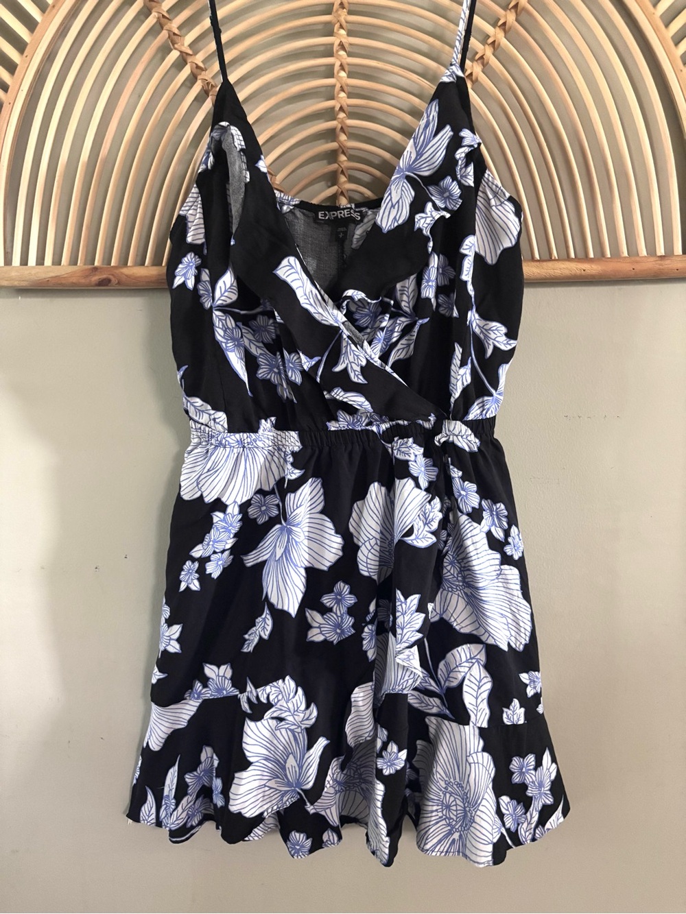 Express Floral Ruffle Wrap Mini Dress